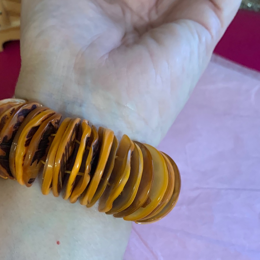 Stacked Round Disc Bracelet in Honey Amber Tones